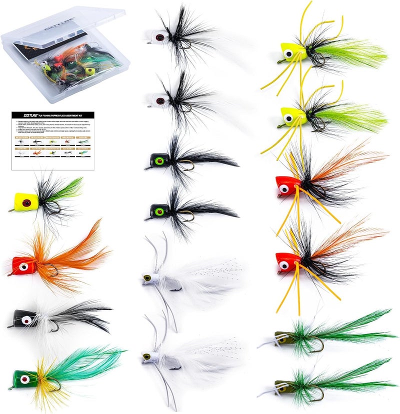 Goture Fly Fishing Poppers Lures, Topwater Popper Flies Bugs Lure, Fly Fish Poppers Fishing Lures Kit, Dry Flies for Panfish Bluegill Crappie Sunfish Bass Trout Salmon - Image 1